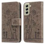 For Samsung Galaxy S21 FE 5G Embossing Rose Couple Leather Phone Case(Grey)