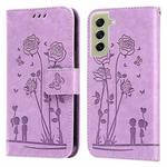 For Samsung Galaxy S21 FE 5G Embossing Rose Couple Leather Phone Case(Purple)