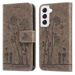 For Samsung Galaxy S22 5G Embossing Rose Couple Leather Phone Case(Grey)