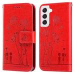 For Samsung Galaxy S22 5G Embossing Rose Couple Leather Phone Case(Red)