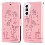 For Samsung Galaxy S22 5G Embossing Rose Couple Leather Phone Case(Pink)