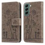 For Samsung Galaxy S22+ 5G Embossing Rose Couple Leather Phone Case(Grey)