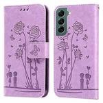 For Samsung Galaxy S22+ 5G Embossing Rose Couple Leather Phone Case(Purple)