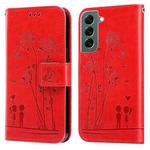 For Samsung Galaxy S22+ 5G Embossing Rose Couple Leather Phone Case(Red)