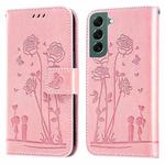 For Samsung Galaxy S22+ 5G Embossing Rose Couple Leather Phone Case(Pink)