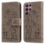 For Samsung Galaxy S22 Ultra 5G Embossing Rose Couple Leather Phone Case(Grey)