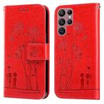 For Samsung Galaxy S22 Ultra 5G Embossing Rose Couple Leather Phone Case(Red)
