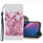 For iPhone 13 mini Coloured Drawing Pattern Leather Phone Case (Cute Rabbit)