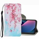 For iPhone 13 mini Coloured Drawing Pattern Leather Phone Case (Cherry Blossoms)