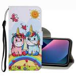 For iPhone 13 mini Coloured Drawing Pattern Leather Phone Case (Couple Unicorn)