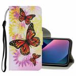 For iPhone 13 mini Coloured Drawing Pattern Leather Phone Case (Chrysanthemum Butterfly)