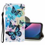 For iPhone 13 mini Coloured Drawing Pattern Leather Phone Case (Purple Butterfly)