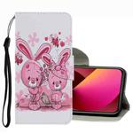For iPhone 13 Coloured Drawing Pattern Leather Phone Case(Cute Rabbit)