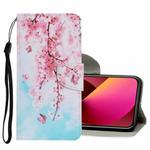 For iPhone 13 Coloured Drawing Pattern Leather Phone Case(Cherry Blossoms)