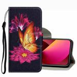 For iPhone 13 Coloured Drawing Pattern Leather Phone Case(Big Gold Butterfly)