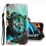 For Xiaomi Redmi 9T 3D Colored Drawing Leather Phone Case(Green Eyes)
