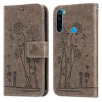 For Xiaomi Redmi Note 8 2021 Embossing Rose Couple Leather Phone Case(Grey)