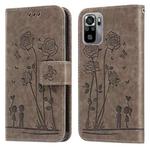 For Xiaomi Redmi Note 10 4G Embossing Rose Couple Leather Phone Case(Grey)