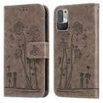 For Xiaomi Redmi Note 10 5G/Poco M3 Pro Embossing Rose Couple Leather Phone Case(Grey)