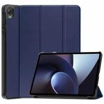 For OPPO Pad Three-folding Holder Custer Texture Leather Tablet Case(Blue)