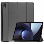 For OPPO Pad Three-folding Holder Custer Texture Leather Tablet Case(Grey)