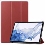 For Samsung Galaxy Tab S8 Three-folding Holder Custer Texture Leather Tablet Case(Wine Red)