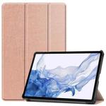 For Samsung Galaxy Tab S8 Three-folding Holder Custer Texture Leather Tablet Case(Rose Gold)