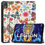 For Lenovo Legion Y700 Custer Painted TPU Smart Tablet Leather Case(Colorful Butterflies)