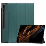 For Samsung Galaxy Tab S8 Ultra Three-folding Holder Custer Texture Leather Tablet Case(Green)