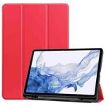 For Samsung Galaxy Tab S8 Three-folding Holder TPU Smart Leather Tablet Case(Red)