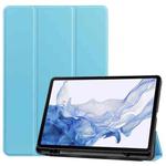 For Samsung Galaxy Tab S8 Three-folding Holder TPU Smart Leather Tablet Case(Sky Blue)