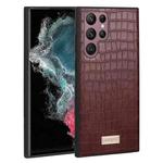 For Samsung Galaxy S22 Ultra 5G SULADA Shockproof TPU + Handmade Leather Phone Case(Brown)