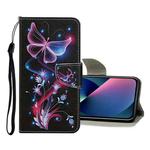 For iPhone 13 mini Colored Drawing Pattern Flip Leather Case (Fluorescent Butterfly)