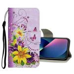 For iPhone 13 mini Colored Drawing Pattern Flip Leather Case (Yellow Flower Butterfly)