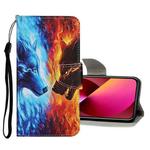 Colored Drawing Pattern Flip Leather Case For iPhone 13(Flame Wolf)