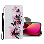 For iPhone 13 Colored Drawing Pattern Flip Leather Case(Four Butterflies)