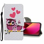 For iPhone 13 Colored Drawing Pattern Flip Leather Case(Owl Family)