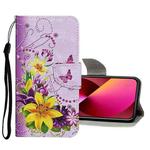 For iPhone 13 Colored Drawing Pattern Flip Leather Case(Yellow Flower Butterfly)