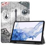 For Samsung Galaxy Tab S8 Three-folding Holder Painted TPU Smart Leather Tablet Case(Retro Tower)