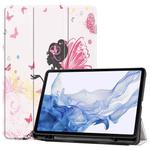 For Samsung Galaxy Tab S8 Three-folding Holder Painted TPU Smart Leather Tablet Case(Elf Girl)
