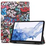 For Samsung Galaxy Tab S8 Three-folding Holder Painted TPU Smart Leather Tablet Case(Graffiti)