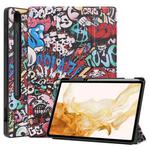 For Samsung Galaxy Tab S8+ Three-folding Holder Painted TPU Smart Leather Tablet Case(Graffiti)