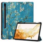 For Samsung Galaxy Tab S8+ Three-folding Holder Painted TPU Smart Leather Tablet Case(Apricot Blossom)