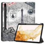 For Samsung Galaxy Tab S8+ Three-folding Holder Painted TPU Smart Leather Tablet Case(Retro Tower)