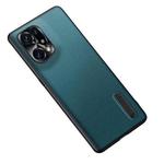 For OPPO Find X5 Pro Folding Holder Plain Leather Phone Case(Lake Green)