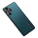 For Xiaomi Redmi K50 Gaming Folding Holder Plain Leather Phone Case(Lake Green)