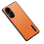 For Huawei P50 Pro Folding Holder Plain Leather Phone Case(Orange)