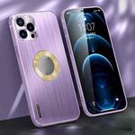 For iPhone 12 Pro Brushed Texture Metal + Silicone Phone Case(Light Purple)