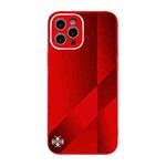 For iPhone 11 Pro Max X10A Texture TPU + Tempered Glass Phone Case (Red)