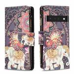 For Google Pixel 7 Pro 5G Colored Drawing Pattern Zipper Horizontal Flip Phone Leather Case(Flower Elephants)